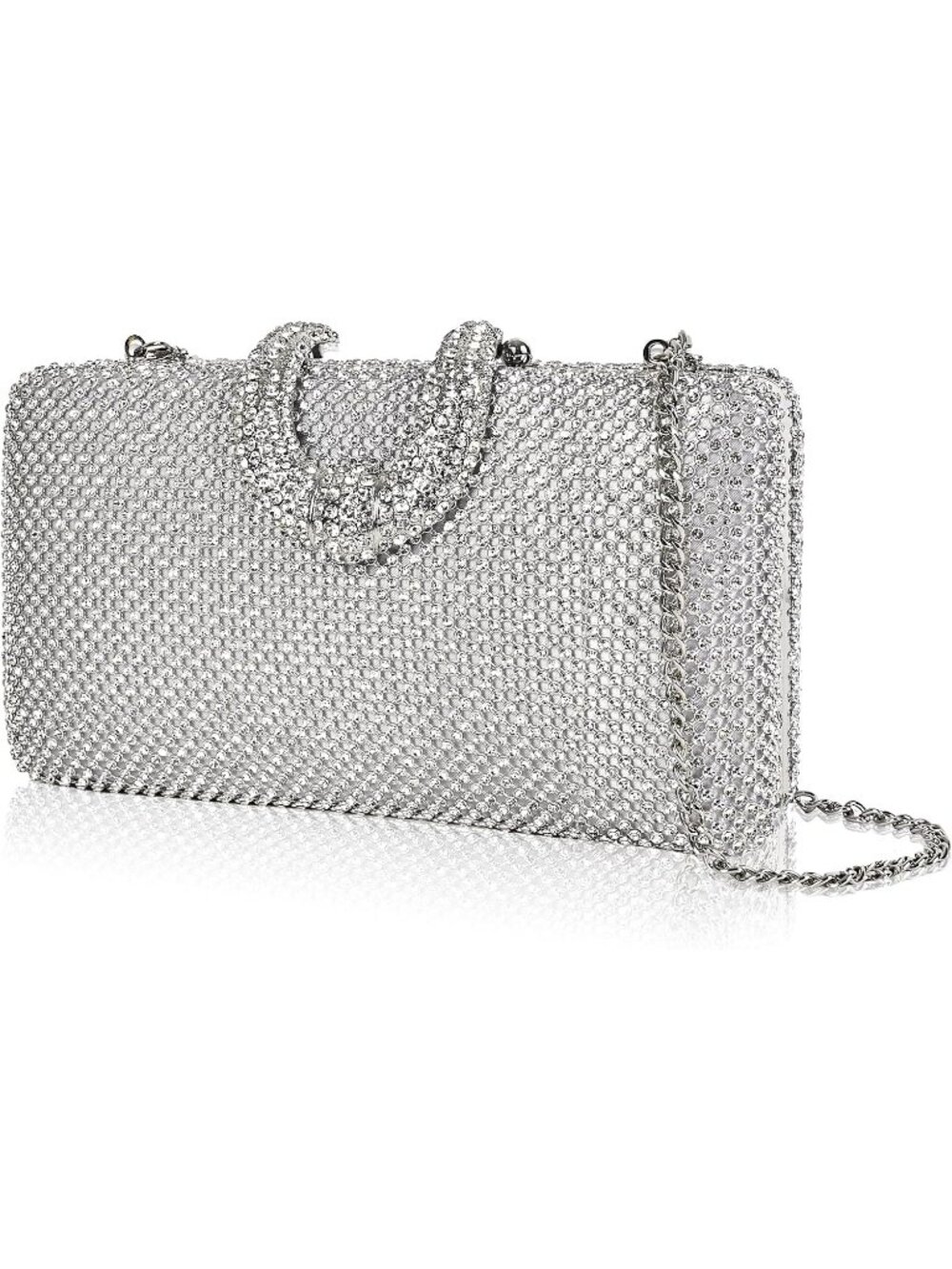 👜 Women's Silver Party Dressy Handbag Sparkly Rhinestone Crystal Evening Clutch
